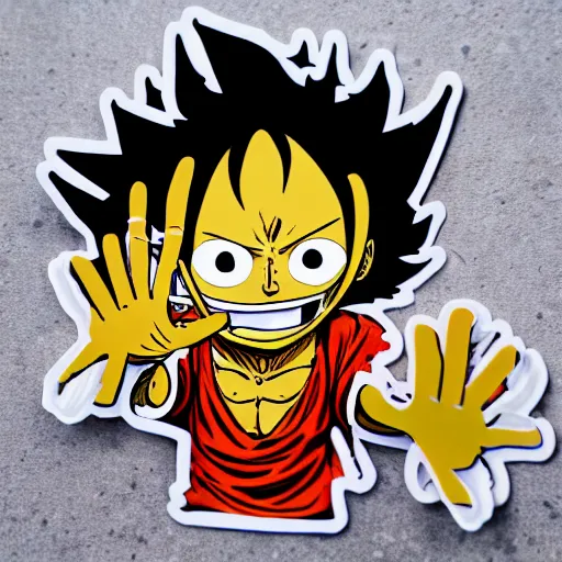 Image similar to die cut sticker, luffy gear 5, splatter paint on paper