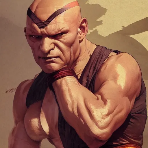 Image similar to anthony carrigan as sagat from street fighter, 4 k, ultra realistic, detailed focused art by artgerm and greg rutkowski and alphonse mucha