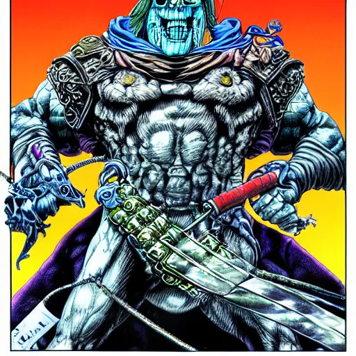 Image similar to portrait of crazy he - man skeletor, symmetrical, by yoichi hatakenaka, masamune shirow, josan gonzales and dan mumford, ayami kojima, takato yamamoto, barclay shaw, karol bak, yukito kishiro