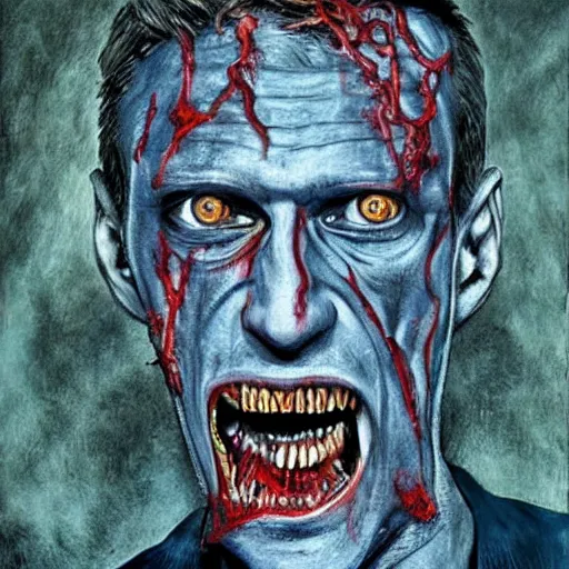 Image similar to navalny became bloody ugly lovecraftian degenerate abomination, photo - realistic, color image, 2 k, highly detailed, bodyhorror, occult art