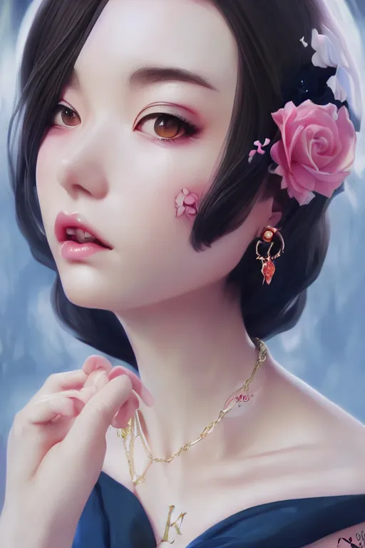 Image similar to a pin up and beautiful fashion charming dreamlke japan girl with lv jewelry, character art, art by artgerm lau and wlop and and ilya kuvshinov and john singer sargent, hyperdetailed, 8 k realistic, symmetrical, frostbite 3 engine, cryengine, dof, trending on artstation, digital art