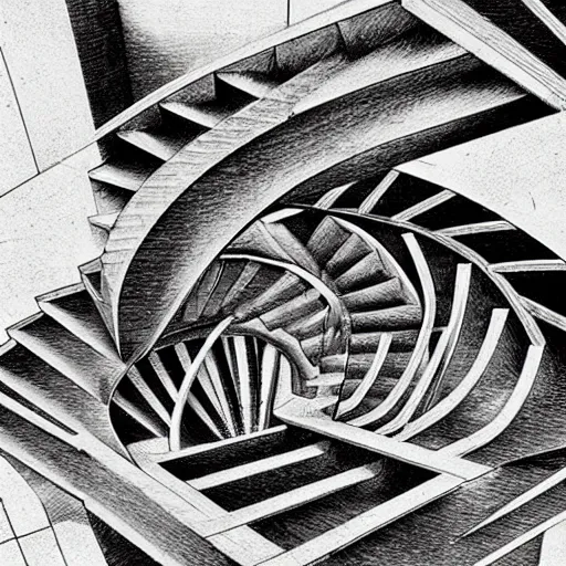 Image similar to twisting staircase to a strange portal, in the style of mc escher and michelangelo and greg rutkowski