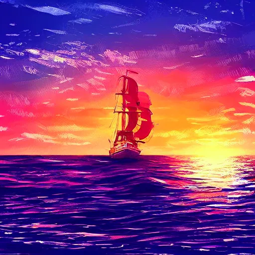 Prompt: a ship sailing through the sea's, in the style of alena aenami,