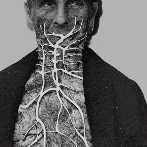 Image similar to a photograph of a man wearing a coat made of lungs