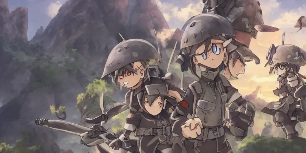 Image similar to soldiers fighting monsters ; digital painting, anime art, smooth, sharp focus, rule of thirds, from made in abyss