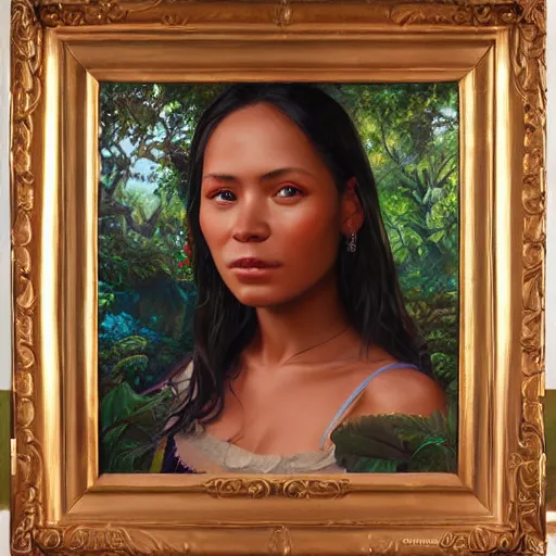 Image similar to portrait of an panamanian woman ( 3 5 ) from panama in 2 0 2 1, an oil painting by ross tran and thomas kincade