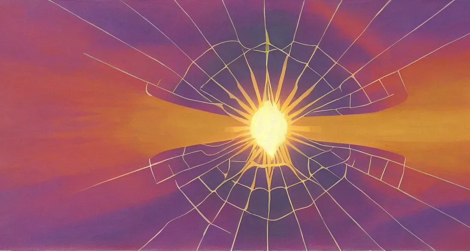 Prompt: solar sail in the shape of a hexagon blocking the sun, art deco painting