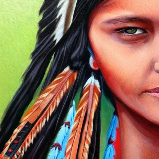 Image similar to painting, native american portrait on tshirt, artstation, detailed