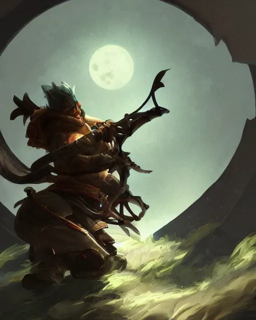 Prompt: '' Illustration a samurai breaking its chains, (night), (moon in the background), league of legends, Fenrir, LOL, fantasy, d&d, digital painting, artstation, concept art, sharp focus, illustration, art by greg rutkowski and alphonse mucha ''