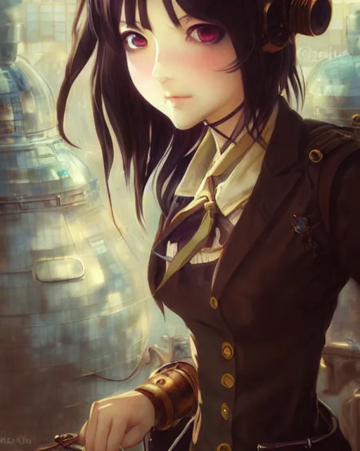 Image similar to portrait Anime Girl steampunk cute-fine-face, pretty face, realistic shaded Perfect face, fine details. Anime. Bioshock steampunk realistic shaded lighting by katsuhiro otomo ghost-in-the-shell, magali villeneuve, artgerm, rutkowski Jeremy Lipkin and Giuseppe Dangelico Pino and Michael Garmash and Rob Rey