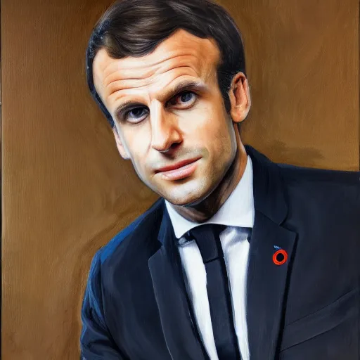 Prompt: Emmanuel Macron, oil on canvas, intricate, portrait, 8k highly professionally detailed, HDR, CGsociety