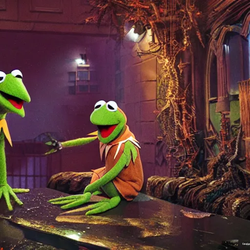 Prompt: Kermit the Frog as an actual human being by P. Craig Russell and Barry Windsor-Smith, Sesame Street, 8k octane beautifully detailed render, post-processing, extremely hyperdetailed, intricate, epic composition, grim yet sparkling atmosphere, cinematic lighting + masterpiece
