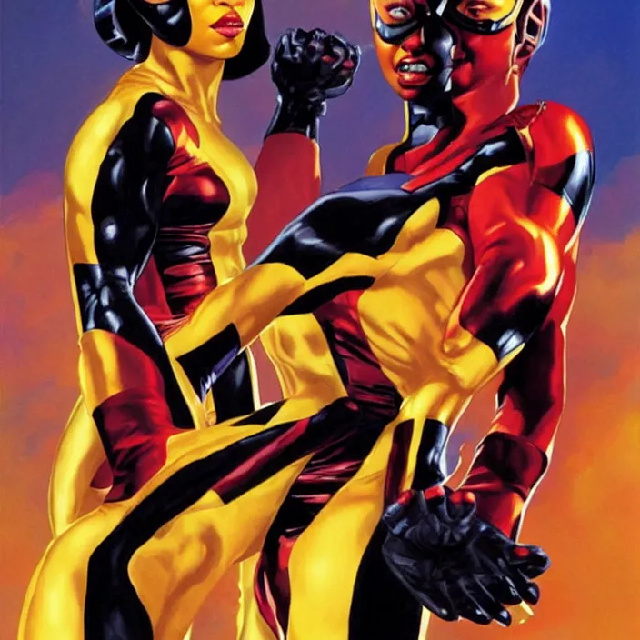 Image similar to sade adu as cyclops from x-men, painting by alex ross,