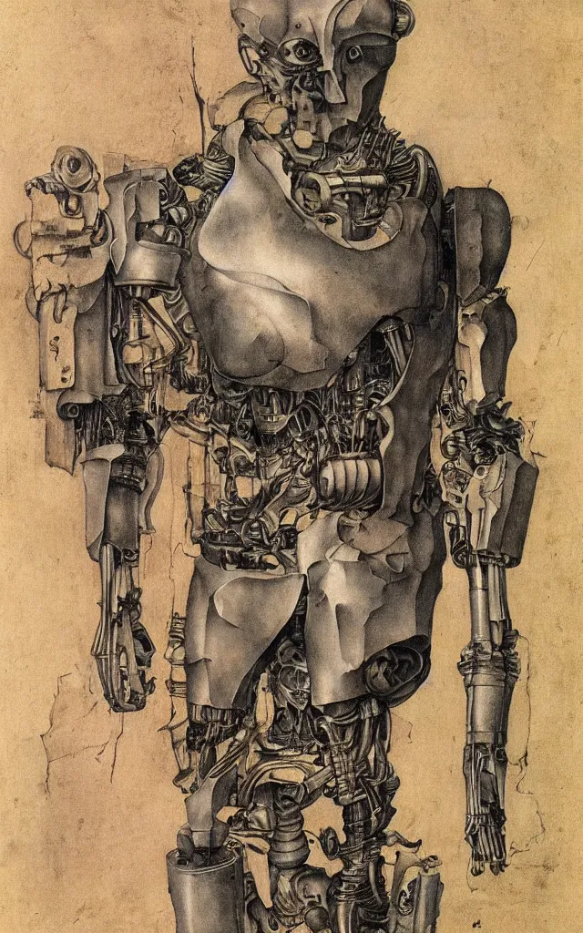 Prompt: a cyborg, muted colors, by albrecht durer