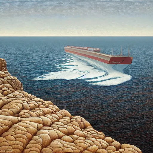 Image similar to a gust of sea air pushed open the door and the ship by jeffrey smith, oil on canvas