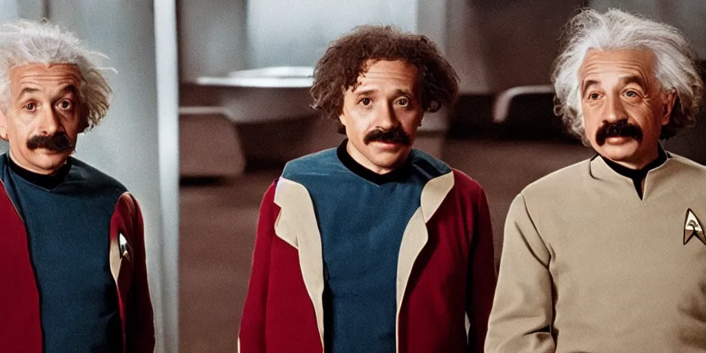 Image similar to Young Albert Einstein and Old Albert Einstein in the new Star Trek movie