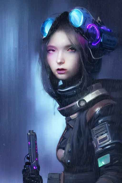 Image similar to portrait futuristic confidence cyberpunk young female Musketeer, in futuristic stormy heavy snowy tokyo rooftop cyberpunk night, ssci-fi, fantasy, intricate, very very beautiful, elegant, neon light, highly detailed, digital painting, concept art, human anatomy, soft light, hdri, smooth, sharp focus, illustration, art by tian zi and craig mullins and WLOP and alphonse mucha