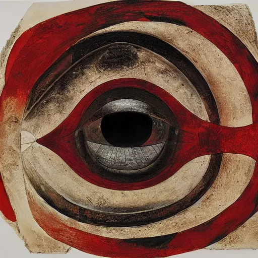 Prompt: The all seing eye by Alberto Burri, painterly brushwork
