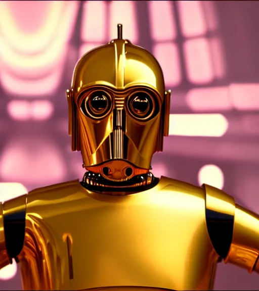 Image similar to c - 3 po as a hamster, movie still, star wars, cinematic, sharp focus, cinematic grain, cinematic lighting, 8 k