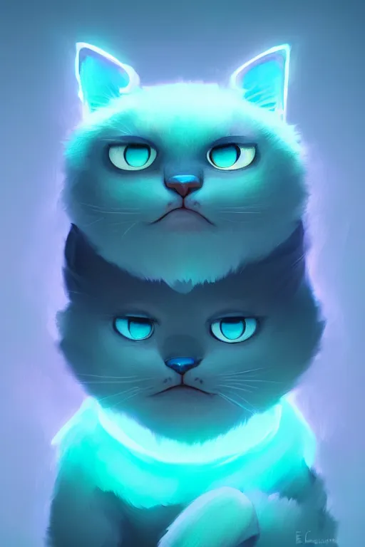 Image similar to super cute Bioluminescent cat character concept, soft light, soft mood, realistic body features and face, illustration, painting oil on canvas by Elena Zhurikhina and Goro Fujita and Charlie Bowater, octane render trending on artstation, 4k, 8k, HD