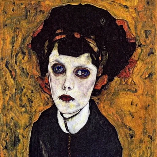 Image similar to goth girl, oil painting by Egon Schiele, masterpiece