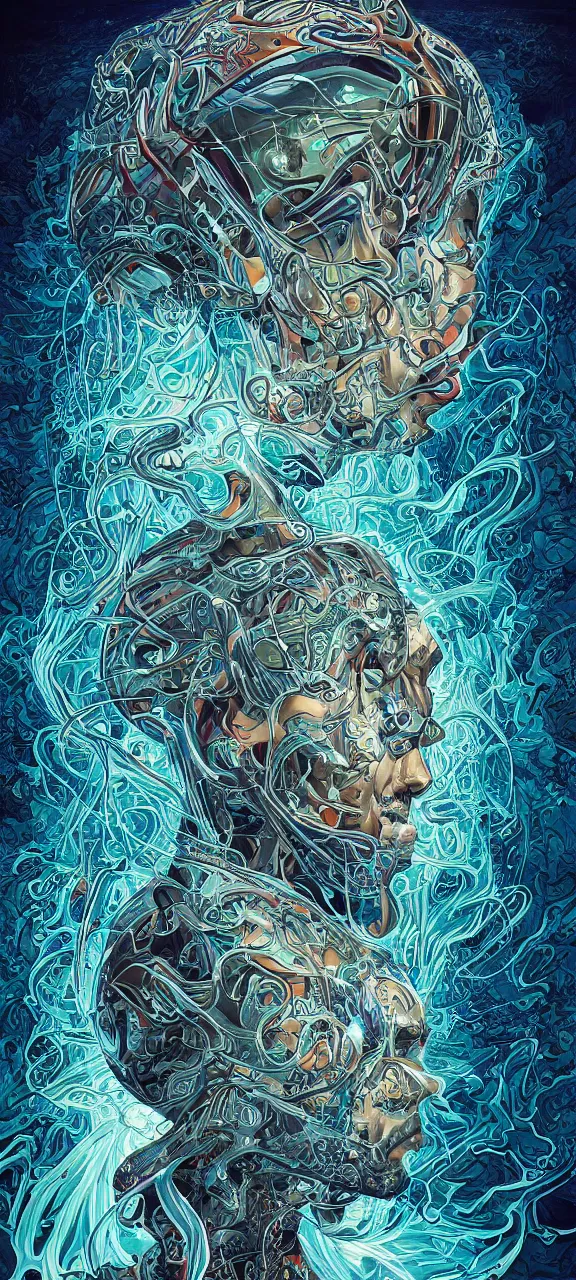 Image similar to android jones alex grey android jones alex grey mark cooper, artgerm artstation award winning photorealistic detailed hypervivid intense fantasy concept art, hypervivid intense mcbess, the sea by dan mumford