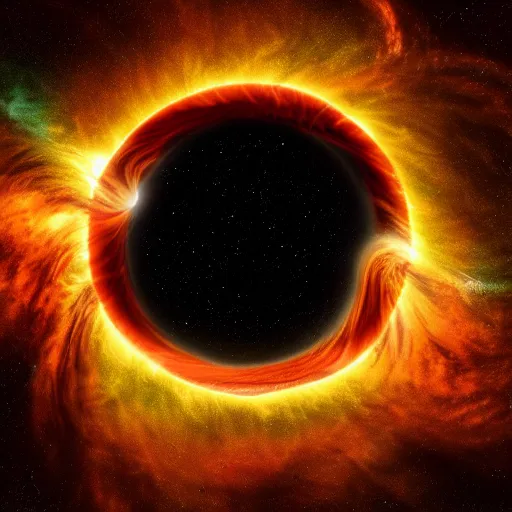 Prompt: Black Hole consuming the Sun on the sky, photorealistic