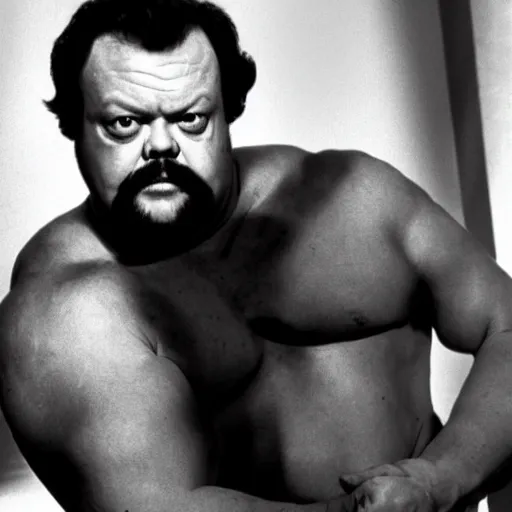Image similar to muscular orson welles in 1 9 8 3