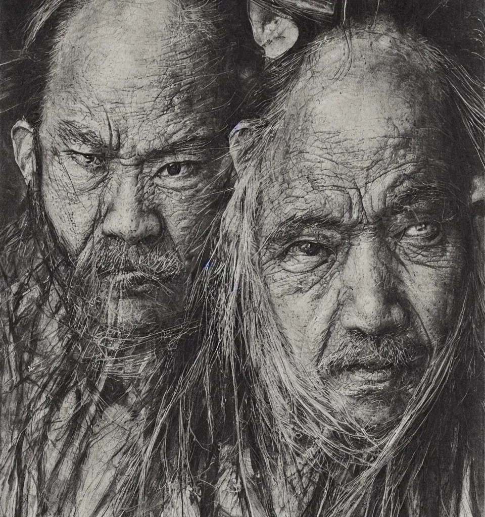 Image similar to detailed portrait, face of a samurai wizard shaman, yoshitaka amano