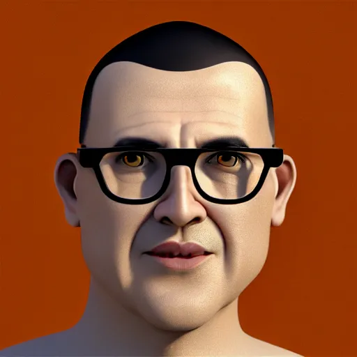 Prompt: 50 year old black haired man, round face with very short hair, buzz cut, round face, round face, round jaw, wide chin , romanian, silver silver glasses, romanian heritage, brown eyes, brown eyes, olive skin, round nose, round chin, clean shaven wide face,smiling, small glasses, thin lips, digital art, concept art, cgsociety, painterly, painting, 8k, illustration, painting, dramatic, beautiful, art by loish loish loish, cartoon, stylized painterly, trending on artstation, medium shot, uncropped