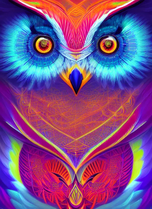 Image similar to symmetry!! product render poster vivid colors divine proportion owl, divine, glowing fog intricate, elegant, highly detailed, digital painting, artstation, concept art, smooth, sharp focus, illustration,