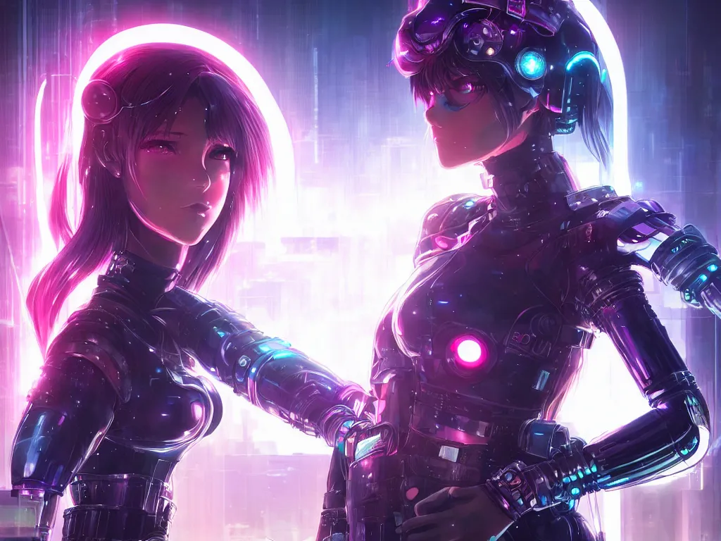 Prompt: portrait anime visual futuristic female cyber warrior, on cyberpunk neon light tokyo rooftop, ssci - fi and fantasy, intricate and very beautiful, concept art, sharp focus, anime by rossdraws and and magali villeneuve and liya nikorov and luxearte, frostine engine