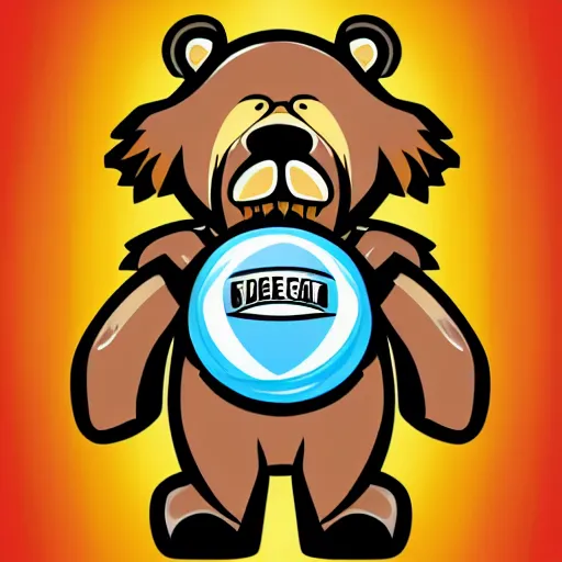 Image similar to A team mascot bear holding a rugby ball, fierce, angry, hairy, vector, vectorised, professional graphic design