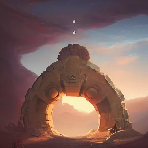 Image similar to highly detailed peter mohrbacher illustration of a stargate made of stone that forms a circle, cinematic view, epic sky, octane render 8k hq trending on artstation cgsociety