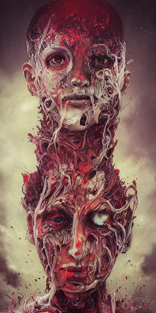 Image similar to nightmare portrait of the awakening of my 3rd eye,full character, melting ,8k,by tristan eaton,Stanley Artgermm,Tom Bagshaw,Greg Rutkowski,Carne Griffiths, Ayami Kojima, Beksinski, Giger,trending on DeviantArt,face enhance,hyper detailed,minimalist,horror, android, full of colour