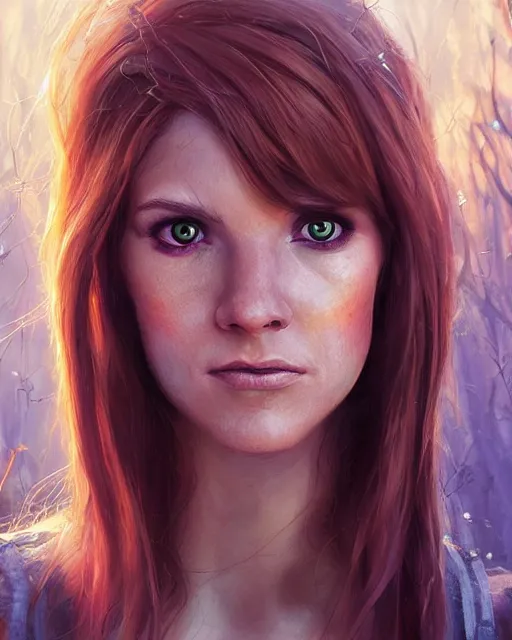 Image similar to daphne from scooby doo, hyper realistic face, beautiful eyes, fantasy art, in the style of greg rutkowski, intricate, hyper detailed, smooth