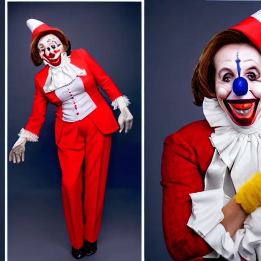 Image similar to Nancy Pelosi dressed up as a clown, studio portrait, extremely detailed