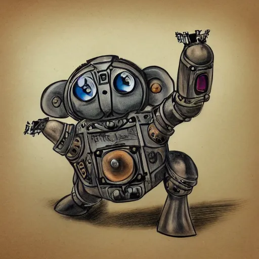 Prompt: drawing of steampunk koala mecha