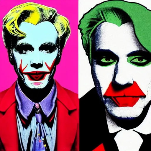 Image similar to andy warhol and banksy draw kanye west as the joker which dance on the street, hyperrealistic content, high definition content, intricate, delete duplicate content, justify content center, 5 colors