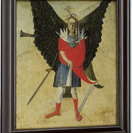 Prompt: julius caesar with wings and sword by hieronymus bosch