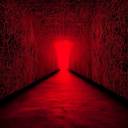 Prompt: a dark mind in a nightmare is aware of betrayal sadness and despondency of a schizophrenia in a red maze room 8K resolution