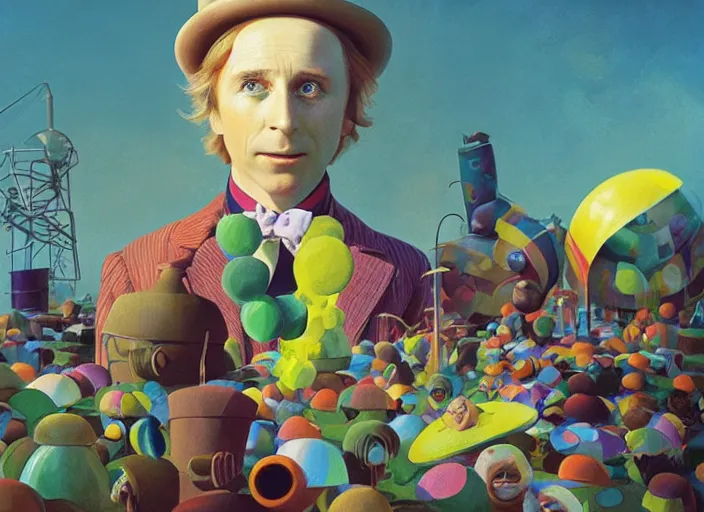 Image similar to film still of Willy Wonka's and the Chocolate Factory 1971 artwork painting made by Sergey Kolesov