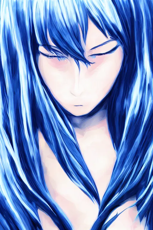 Image similar to close up portrait of an anime girl crying, blue long hair, digital illustration, dramatic lighting, by mai yoneyama, blurred background