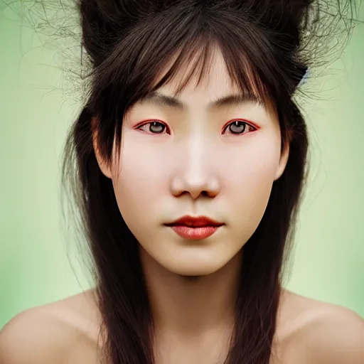 Prompt: photo of chinese young woman by Martin Schoeller , colors, sharpen, 4k, 85mm, award winning, realistic, professional light, detailed