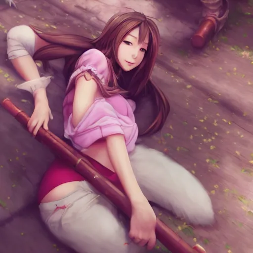 Image similar to full body shot of aerith gainsborough by WLOP, rossdraws, Logan Cure, Mingchen Shen, BangkuART, sakimichan, yan gisuka, JeonSeok Lee, zeronis, Chengwei Pan on artstation