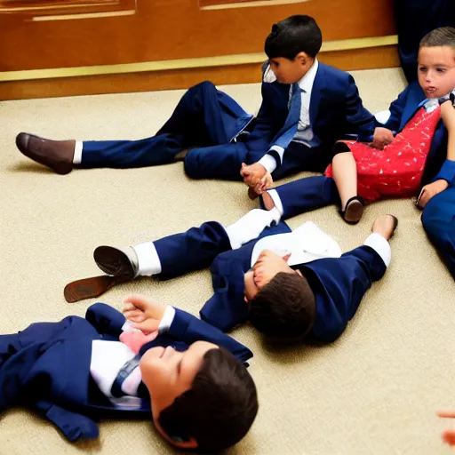 Prompt: children in suits on the floor of the us house of representatives