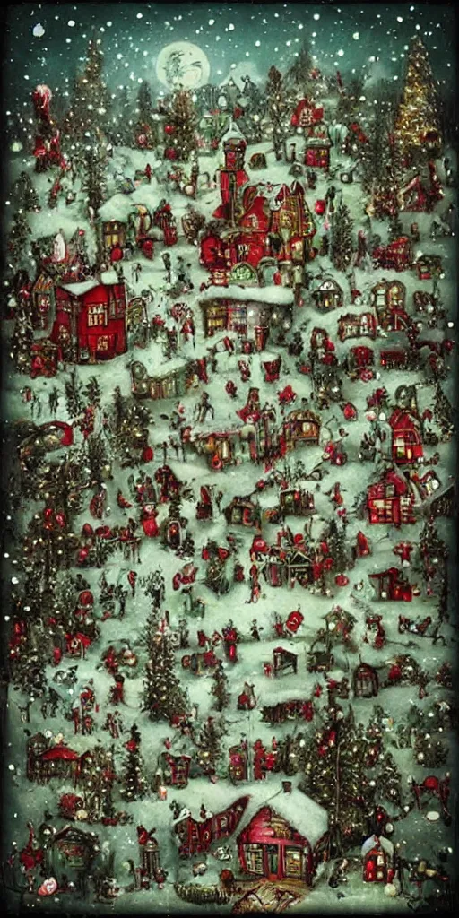 Prompt: a christmas scene by alexander jansson and where's waldo