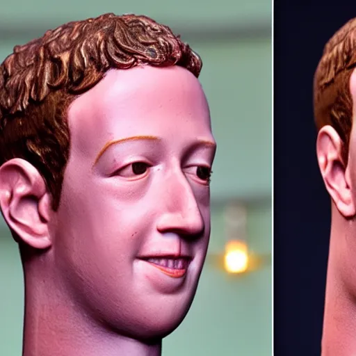 Prompt: eerie uncanny valley slightly melted wax sculpture of mark zuckerberg