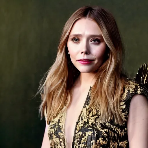 Image similar to full body photo of elizabeth olsen as an angelic warrior