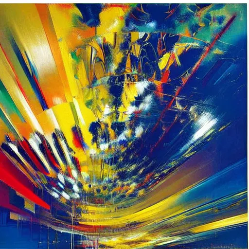 Image similar to abstract art representing momentum, oil painting by john berkey and gabriel dawe, masterwork